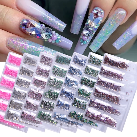 Mixed Size Multicolor Flatback Rhinestones Round Sparkling Glass Crystals For DIY Nail Art Decoration Manicure Accessories