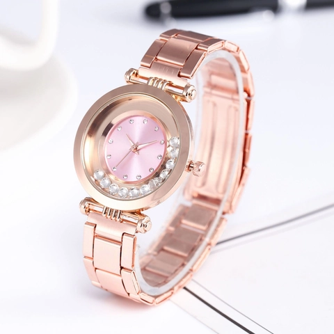 Women Fashion Quartz Watch Rose Gold Steel Band Rhinestone Dial Elegant Simple Wristwatch For Ladies Business Daily Jewelry