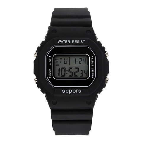 Montre De Sport Numérique Bracelet En Résine Rétroéclairage LED Cadran Carré Date Semaine Électronique Décontractée Hommes Étudiants