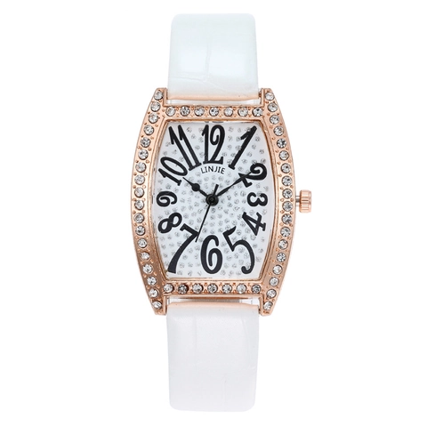 Women Quartz Watch Tonneau Case Rhinestone Bezel Crocodile Pattern PU Leather Strap Arabic Numerals Fashion Wristwatch