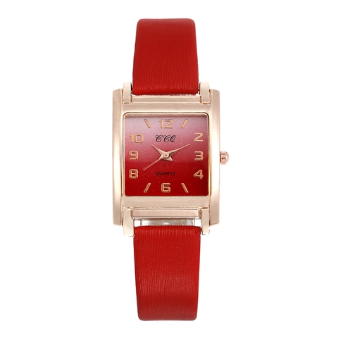 Women Analog Quartz Watch Rectangular Rose Gold Alloy Case Gradient Dial Faux Leather Strap Retro Casual Fashion Timepiece