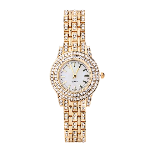 Women Luxury Quartz Watch Full Rhinestone Encrusted Alloy Case Stainless Steel Strap Fashion Elegant Analog Wristwatch