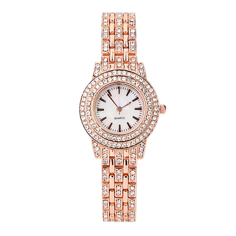 Women Luxury Quartz Watch Full Rhinestone Encrusted Alloy Case Stainless Steel Strap Fashion Elegant Analog Wristwatch
