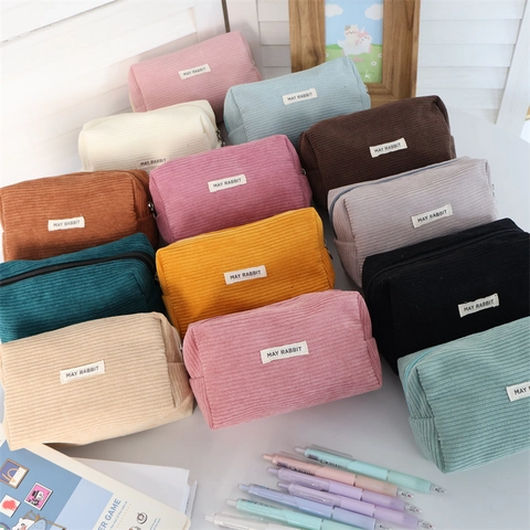 Große Kapazität Cord Federmäppchen Reißverschluss Tragbare Make-up Tasche Schreibwaren Organizer Multifunktional Retro