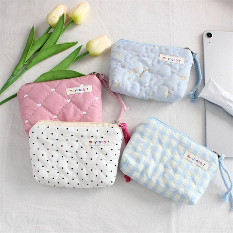 Mini Quilted Pouch Zipper Coin Purse Small Storage Bag Heart Pattern Polyester Portable For Keys Lipsticks Cute Style