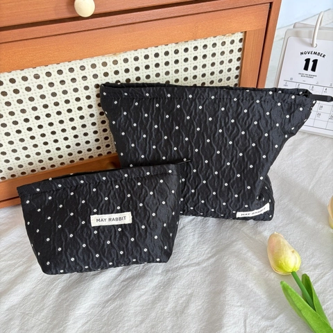 Trousse De Toilette À Pois Polyester Portable Voyage Maquillage Pochette Organisateur Fermeture Éclair Doux Femmes