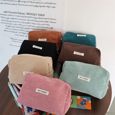 Große Kapazität Cord Federmäppchen Reißverschluss Tragbare Make-up Tasche Schreibwaren Organizer Multifunktional Retro