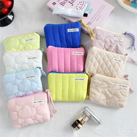 Quilted Coin Purse Mini Storage Bag Portable Cloth Zipper Pouch Lipstick Organizer With Wristlet For Women Solid Color