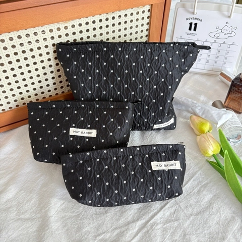 Trousse De Toilette À Pois Polyester Portable Voyage Maquillage Pochette Organisateur Fermeture Éclair Doux Femmes