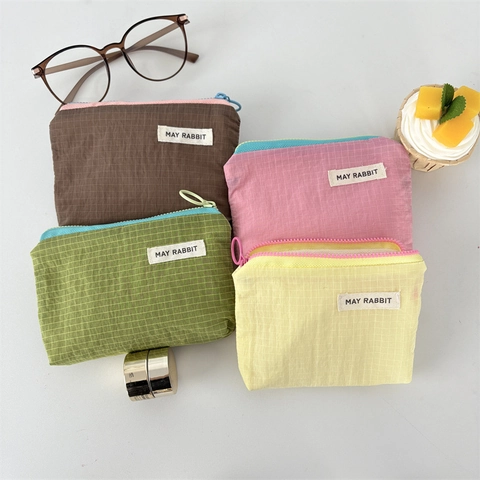 Mini Portamonete A Quadretti Cerniera Borsa Da Viaggio Portatile Impermeabile Piccola Pochette Motivo Griglia Per Donne
