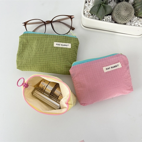 Mini Portamonete A Quadretti Cerniera Borsa Da Viaggio Portatile Impermeabile Piccola Pochette Motivo Griglia Per Donne