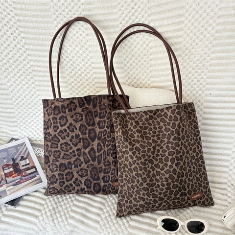 Leopardenmuster Wildlederoptik Tote Bag Retro Große Kapazität Damen Schultertasche PU Riemen Lässig Pendeln