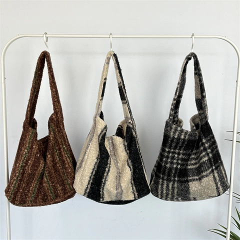 Borsa Tote In Peluche E Lana Per Donna Grande Capacità Borsa A Tracolla A Righe Quadri Stampa Leopardata Pelliccia Sintetica Morbida