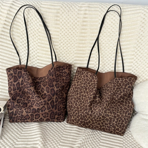 Bolso Tote Estampado De Leopardo Gamuza Sintética Gran Capacidad Bolso De Hombro Con Bolsa Interior Mujer Chic