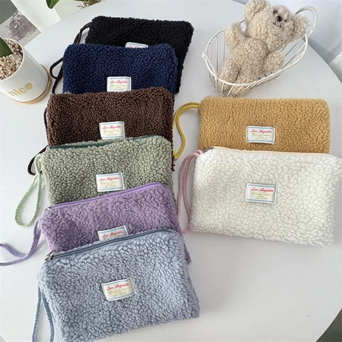 Portamonete In Peluche Sherpa Morbido Cerniera Borsa Da Trucco Portatile Pochette Per Organizzazione Versatile