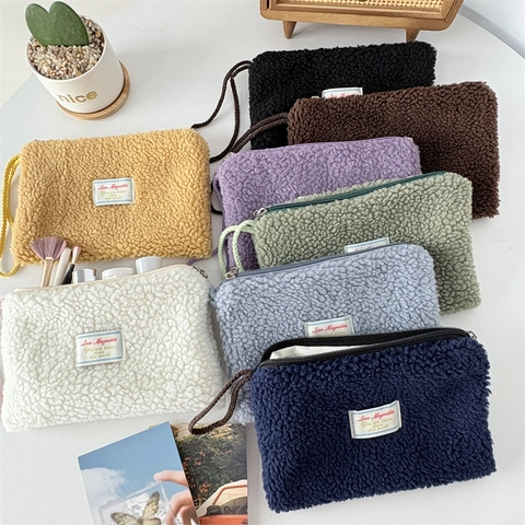 Portamonete In Peluche Sherpa Morbido Cerniera Borsa Da Trucco Portatile Pochette Per Organizzazione Versatile