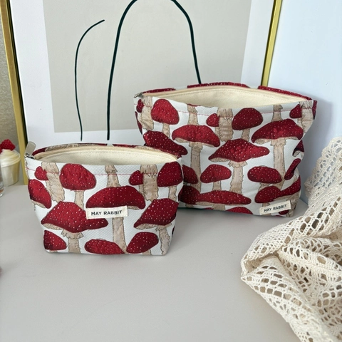 Pilz Muster Leinwand Kosmetiktasche Tragbare Reise Make-up Beutel Reißverschluss Kulturbeutel Organizer Retro Jacquard