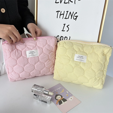 Borsa Per Cosmetici Trapuntata Poliestere Grande Capacità Organizzatore Viaggio Motivo Floreale Pochette Mano Donna