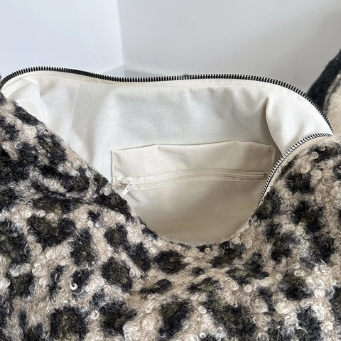 Sac Épaule Peluche Femme Fausse Fourrure Léopard Rayé Géométrique Bohème Sous Les Aisselles Fourre-Tout Rétro Poignée Froissée Fermeture Éclair