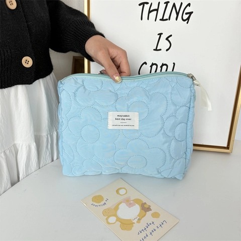 Borsa Per Cosmetici Trapuntata Poliestere Grande Capacità Organizzatore Viaggio Motivo Floreale Pochette Mano Donna