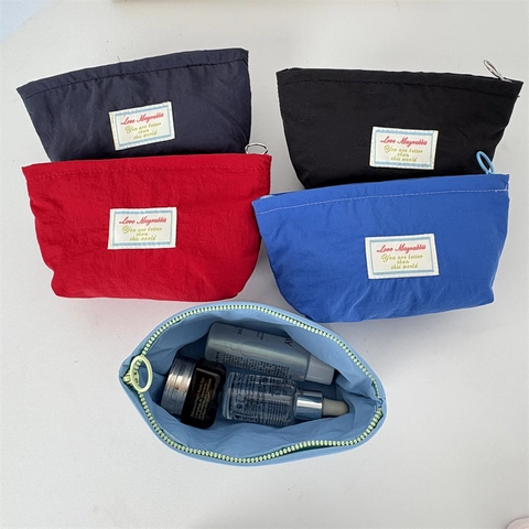 Mini Kosmetiktasche Tragbare Nylon Make-up Beutel Für Lippenstift Reise Lagerung Reißverschluss Rundring Griff Einfarbig