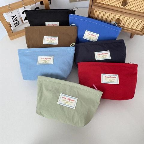 Mini Kosmetiktasche Tragbare Nylon Make-up Beutel Für Lippenstift Reise Lagerung Reißverschluss Rundring Griff Einfarbig