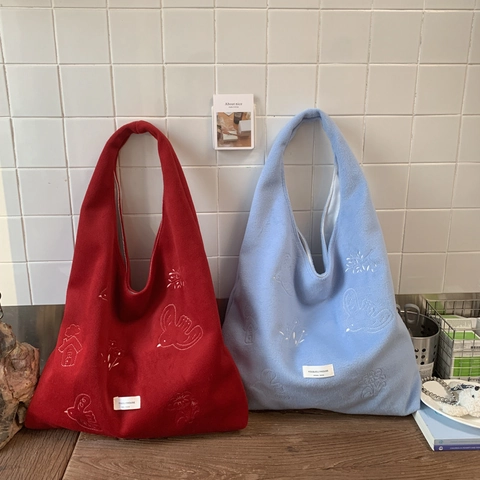 Borsa Tote Grande Capacità Borsa A Spalla In Feltro Di Lana Per Donne Ricamo Uccelli Artistico Autunno Inverno