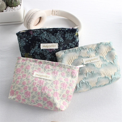 Borsa Da Toletta In Jacquard Floreale Mini Pochette Per Rossetto Portatile Astuccio In Tessuto Per Donne