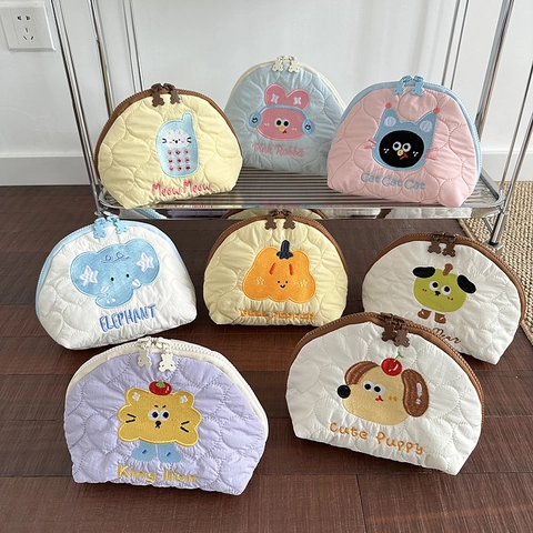 Trousse De Toilette Matelassée En Nylon Brodé Animal De Dessin Animé Organisateur Maquillage Portable Souple Léger