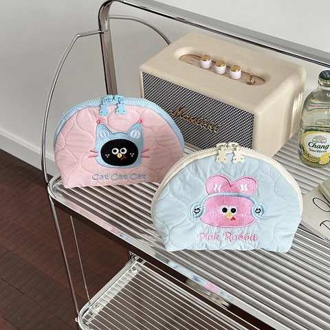 Trousse De Toilette Matelassée En Nylon Brodé Animal De Dessin Animé Organisateur Maquillage Portable Souple Léger