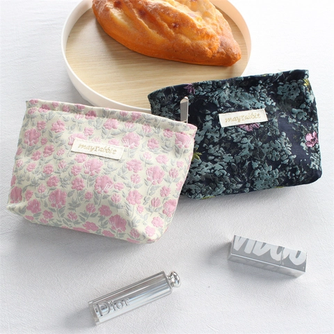 Borsa Da Toletta In Jacquard Floreale Mini Pochette Per Rossetto Portatile Astuccio In Tessuto Per Donne