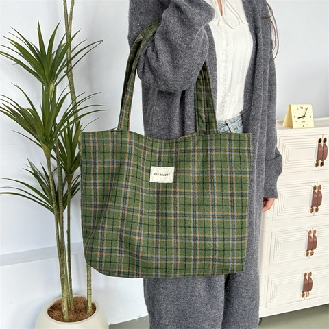 Woolen Plaid Leopard Print Tote Bag Large Capacity Shoulder Handbag Women Commuter Retro Aesthetic
