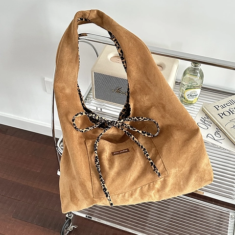 Borsa Tote Reversibile Con Stampa Leopardata Grande Capacità Borsa A Spalla In Camoscio Retro Borsa Casual Per Donna
