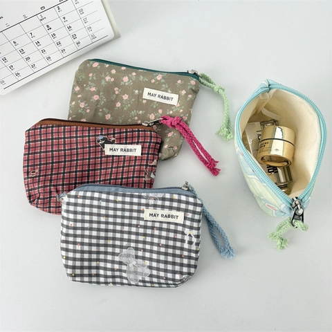 Cute Mini Coin Purse Canvas Cotton Storage Pouch For Lipstick Earphone Zipper Portable Cartoon Pattern For Students