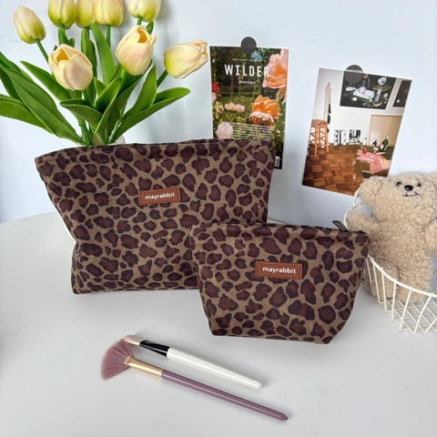 Trousse De Toilette Imprimé Léopard Daim Rétro Grande Capacité Voyage Organisateur De Maquillage Pour Femmes Pochette Vintage
