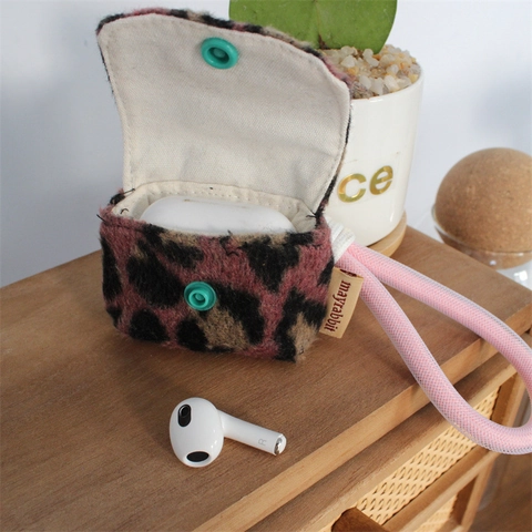 Custodia Per Auricolari In Peluche Con Stampa Leopardata Con Cordino Chiusura A Bottone Protezione Per Cuffie Wireless Mini Borsa