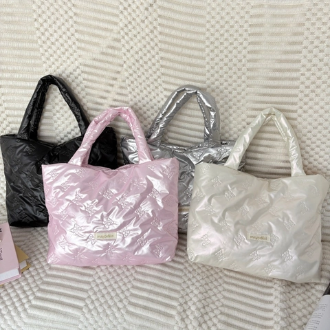 Borsa Tote Imbottita In Pelle PU Borsa A Mano Grande Capacità Motivo A Fiocco Stile Dolce Per Donne E Studenti