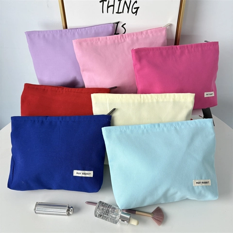 Neceser De Lona Portátil Espesado Color Sólido Cremallera Organizador De Viaje Bolsa De Aseo Para Mujeres Hombres
