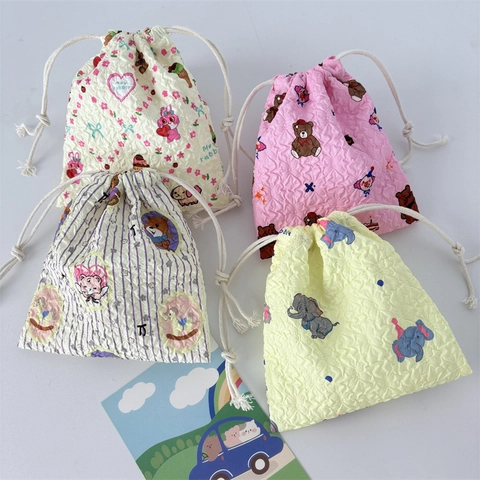 Sac De Rangement À Cordon Seersucker Dessin Animé Animal Voyage Organisateur De Maquillage Pochette Mignon Kawaii Portable