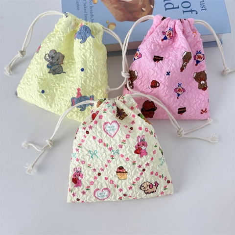 Sac De Rangement À Cordon Seersucker Dessin Animé Animal Voyage Organisateur De Maquillage Pochette Mignon Kawaii Portable