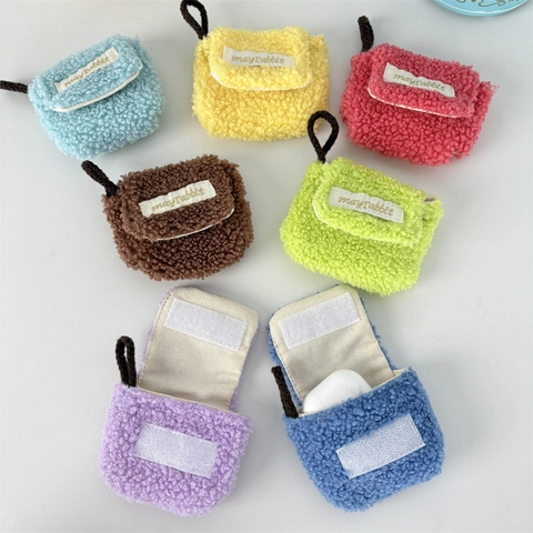 Plush Lamb Wool Earphone Case Flip Cover With Velcro Portable Dustproof Storage Pouch Soft Protective Sleeve For Wireless Headset