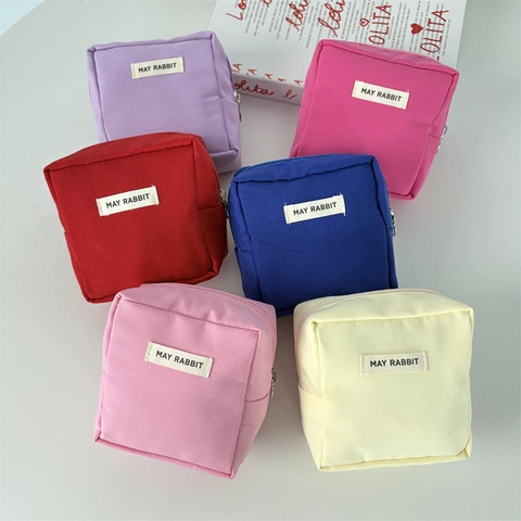 Mini Square Canvas Cosmetic Bag Portable Zipper Makeup Storage Pouch Travel Lipstick Coin Purse For Women