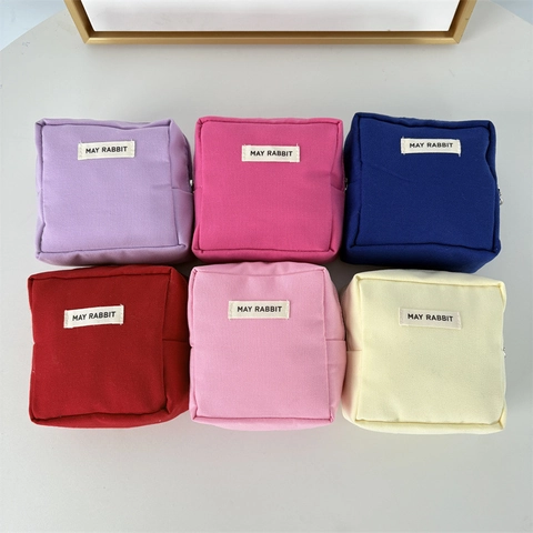 Mini Square Canvas Cosmetic Bag Portable Zipper Makeup Storage Pouch Travel Lipstick Coin Purse For Women