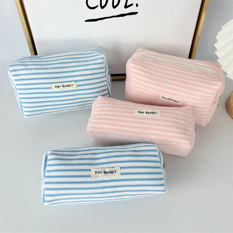 Gestreepte Etui Badstof Make-up Tas Cosmetische Tas Draagbare Bureau Organizer Schattige Esthetische Student Grote Capaciteit