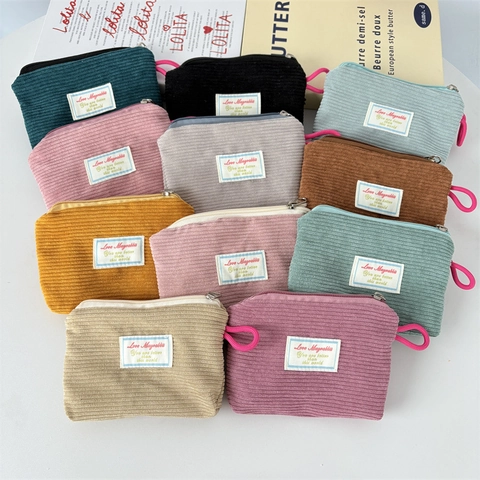 Corduroy Mini Coin Purse Portable Small Makeup Bag Lipstick Storage Pouch Minimalist Solid Color Zipper Handbag For Women