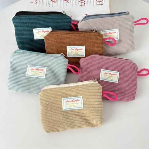 Corduroy Mini Coin Purse Portable Small Makeup Bag Lipstick Storage Pouch Minimalist Solid Color Zipper Handbag For Women