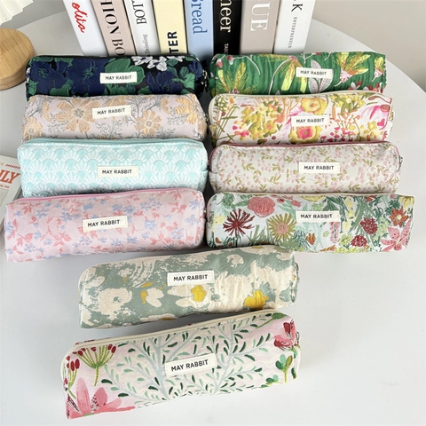 Estuche Gran Capacidad Jacquard Lona Organizador Papelería Bolsa Cremallera Patrón Floral Geométrico Escuela Oficina