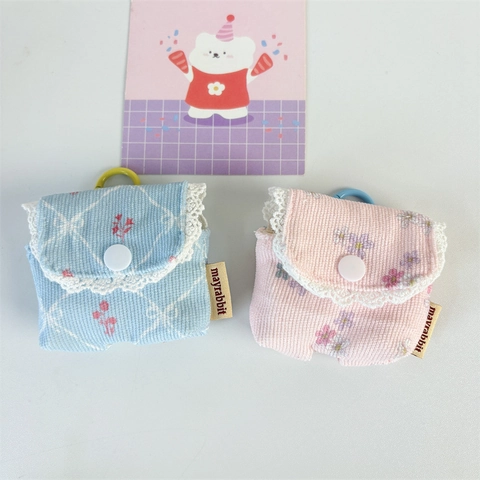 Custodia Per Auricolari Velluto A Coste Pochette Pizzo Floreale Quadri Protettiva Mini Borsa Portaoggetti Bottone A Pressione