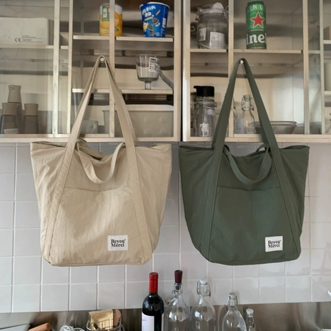Large Capacity Nylon Tote Bag Women Minimalist Japanese Style Shoulder Handbag With Front Pocket For Daily Commute Casual