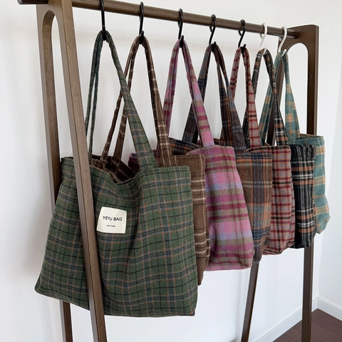Borsa Tote In Lana A Quadri Retrò Grande Capacità Borsa A Tracolla Donna Stile Artigianale Versatile Per Pendolari